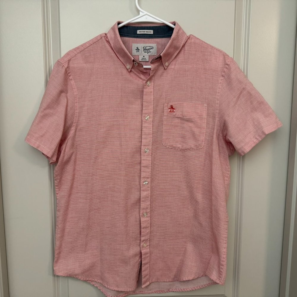 Original Penguin - Short Sleeve Men's Button Down Linen Shirt - Medium (M)